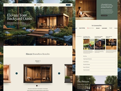 Haven Smart Sauna backyard clean design grid home product homepage landing page luxury sauna smart home spa ui web design website website design