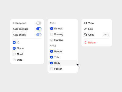 Menu dropdown checkbox crm dashboard delete button design dropdown dropdowns figma menu menu right switch ui ux web