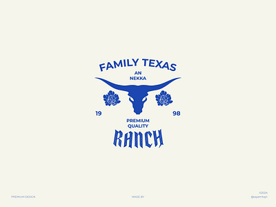 RANCH animal logo badge logo blue branding cow design floral flower graphic design illustration logo logo creation logo creator logo design print printing ranch texas vector vintage logo