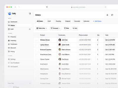 Sally - Order Table crm dashboard design figma order product product management saas table ui uidesign ux uxdesign uxerflow web web app web design website