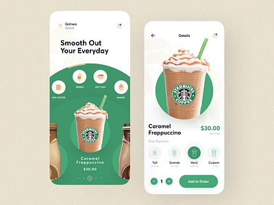 Coffee Shop Mobile App app app design application application ui beans coffee coffee cup design drink app espresso food app minimalist mobile app order app product product design sajon starbucks trendy mobile app ui