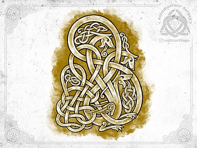 Three-headed dragon art celtic design dragon illustration irish knot knotwork ornament procreate viking