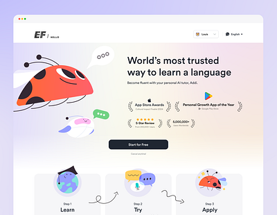 EF Hello - Website Refresh assets awards banner branding browser cta design gradient illustration logo profile steps ui website