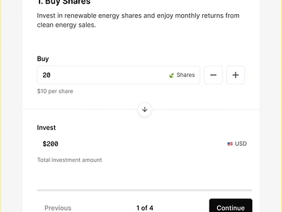 Day 56/90: Buy Shares 1 90daychallenge austin checkout clean energy cleantech climatetech energytech fintech founder founder mode greentech renewable energy solar solar energy startup sustainability tech texas ui ux