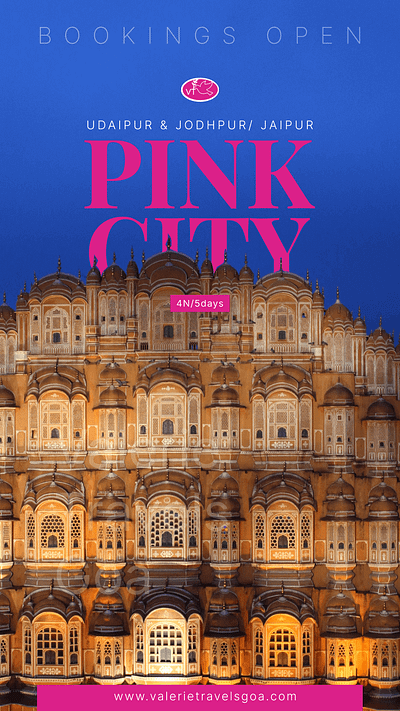 Pink city tours and travels poster for Valerie Travels Goa banner design for tours banner travel agent website graphic design poster print social media banners tours and travels posters typo banners typography ui ui desin visual design