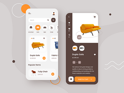 Online Furniture Store App Design app design app development chair decor ecommerce ecommerce app furniture furniture app furniture store graphic design illustration interior design mobile app online shop online store sofa ui ux