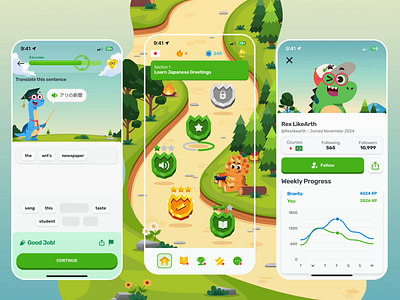 Educational App Part 3 | Inspired by Duolingo App app design dinosaurs duolingo education educational app green milestone mobile design ui design ux design