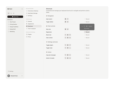 LLM - Shortcuts ai ai chat bento bento grids dashboard generative ai hover interaction large language model llm llm saas morva morva labs pop over product design saas ai saas dashboard settings page shortcuts ui