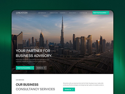 Landing page design for a business advisory firm in MENA header hero hero section image in hero landing page mena menu modern nav bar uae ui unique web design website