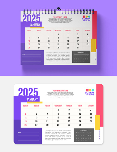 2025 Calendar Design Creative Colorful Calendar Theme 2025 2025 calendar branding colourfull creative graphic design illustrator minimal modern purple wall