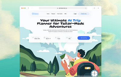 Trip Planner design illustration landing page ui web website