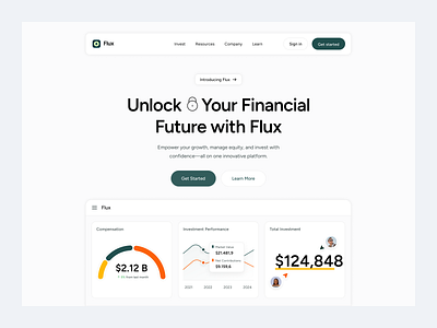 Flux - Finance Landing Page b2b clean dipa inhouse finance financial fintech hero hero section homepage landing page modern saas section startup ui ui design ux web design website