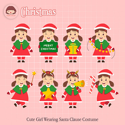 Cute girl in santa claus costume merry christmas illustration art celebrate christmas cute daily art december design digital art gift girl holiday illustration korean korean style santa claus snowman star