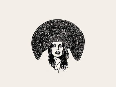 GIRL IN KOKOSHNIK beauty branding cosmodrome art creative design girl graphic design illustration kokoshnik logo logofolio malina cosmica modern nes portfolio retro sale vector vintage woman