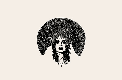 GIRL IN KOKOSHNIK beauty branding cosmodrome art creative design girl graphic design illustration kokoshnik logo logofolio malina cosmica modern nes portfolio retro sale vector vintage woman