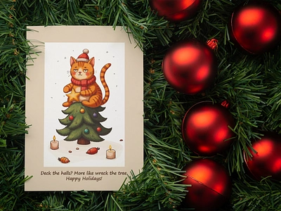 Christmas Adventures of Barik the Cat catillustration christmaspostcards etsyshop festiveart graphic design holidaycheer illustration