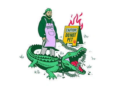 Do not pet the CROC addicted art burger cartoon caution chain character chef crocodile design graphic design graphics green identity illustration illustrator pet vector