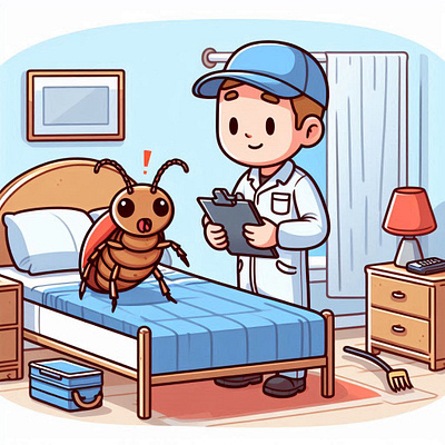 Bed bug inspection cartoon graphic design illustration pestcontrol