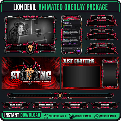 Lion Devil Overlay Pack | Overlay Esport | Red Overlaylay overlay pack design