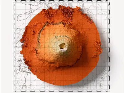 Olympus Mons - Mars 3d cartography cartography art design digital art graphic design illustration mars olympus mons poster design shaded relief space