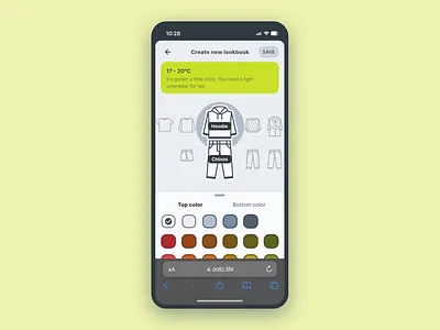 Outfit Of This Celsius apparel carousel clothing color color picker create drag lookbook mobile ui mobile web outfit select ui ux