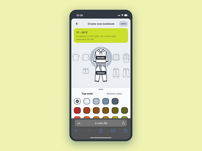 Outfit Of This Celsius apparel carousel clothing color color picker create drag lookbook mobile ui mobile web outfit select ui ux