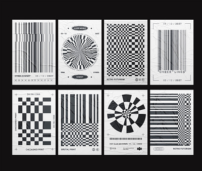 Brutal geometric prints abstract barcode brutalism checked print cyber futurism geometric posters graphic design grid illustration pattern poster print ray print retro style vector