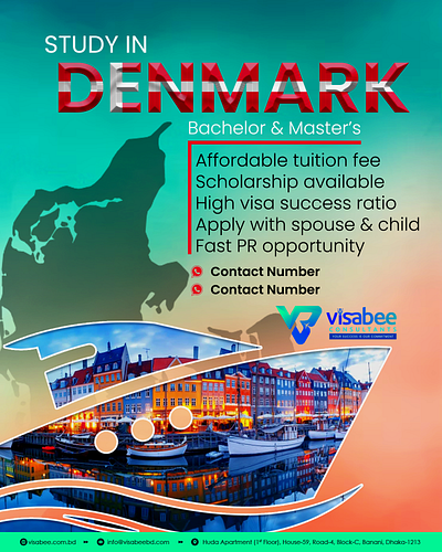 Study in Denmark – Stunning Facebook Ad Design for Educational ad appeal affordable tuition graphics campaign aesthetic color impact creative graphics creative posters danish design denmark education educational branding fast pr higher education poster scandinavian education ad scholarship offers scholarship promotion visual student visa campaign study abroad study in denmark design typography art visa success visual branding