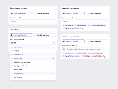 Multi-select limitation add multiple apollo crm dropdown hubspot interaction pattern multi select multiple channels saas salesforce selector slack slack channel