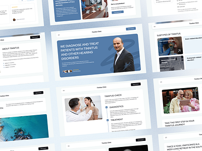 Website Design for a clinic appointment blue blue color cards clear design clinic clinic website design doctor interface landing page medicine therapy tinnitus ui ux web web design