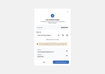 Invoice Ready Modal amount design finance fintech invoice modal ui ui design ux ux design