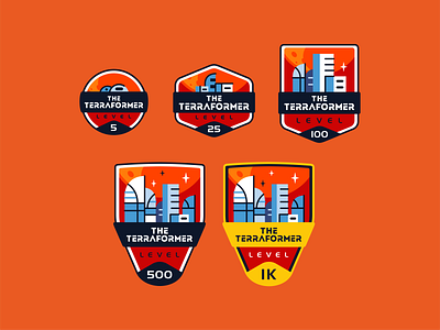 The Terraformer achievement award badge badges branding challenge city craft beer design expand explore graphic design icon icon set illustration logo mars space travel vector