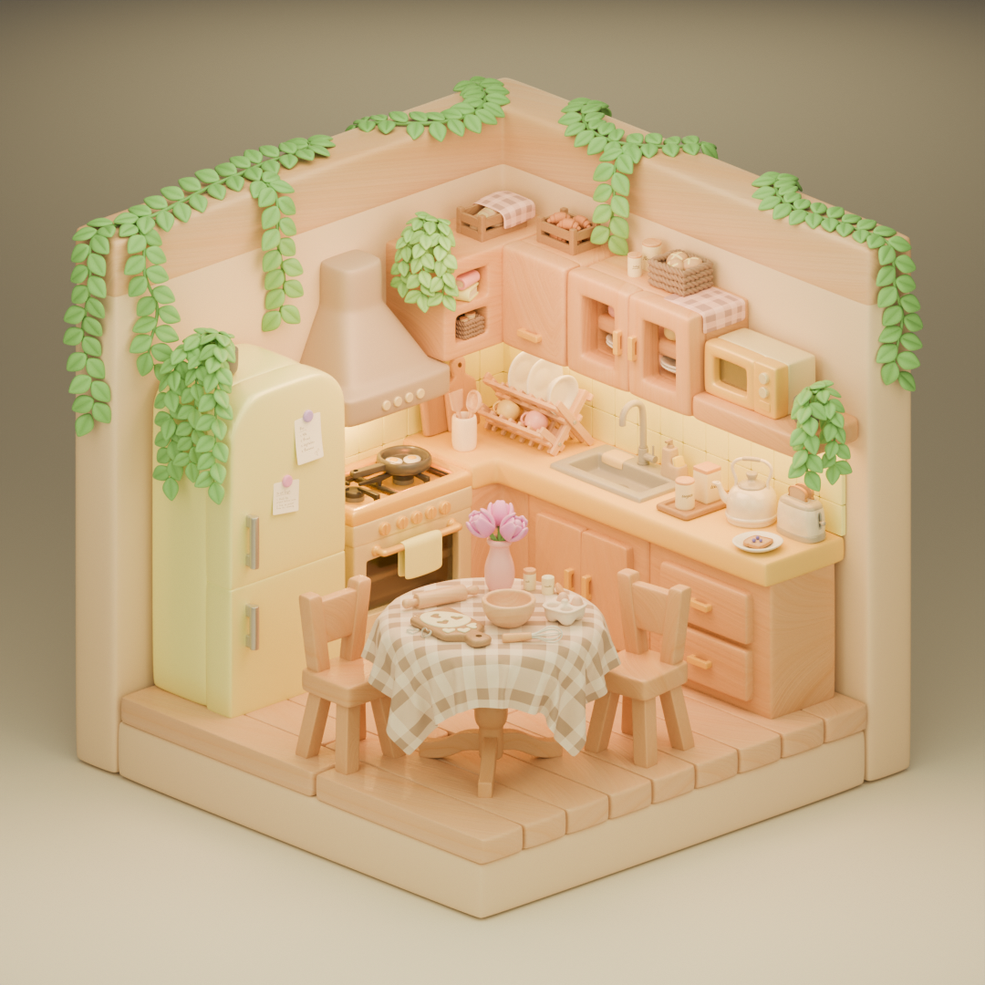 3D Cozy Kitchen 3d 3dart 3dmodel 3dmodeler 3dmodels blender cute3d cuteart eggs food kitchen morning room