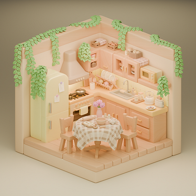 3D Cozy Kitchen 3d 3dart 3dmodel 3dmodeler 3dmodels blender cute3d cuteart eggs food kitchen morning room