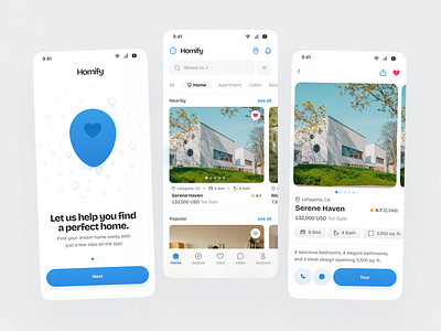 Homify - a real estate app buying house design finding home app home screen design mobile design onboarding screen onboarding screen design real estate real estate app real estate app design real estate ui design ui ui design vacation home app