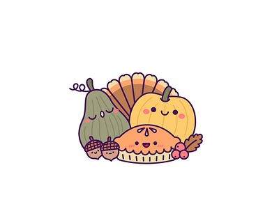 Thanksgiving Animated GIF 🦃🍂 acorn animated animation autumn festive gif happy thanksgiving holiday illustration kawaii motion graphics pie pumpkin sticker thanksgiving turkey turkey tuesday