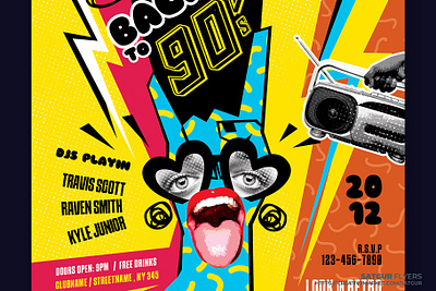 Back to 90s Party Flyer Template 80s party flyer 90s music illustration 90s party flyer advertisement branding canva template dj flyer download flyer download template flyer template graphic design invitation nightclub party flyer poster promotional design psd template retro trending vintage