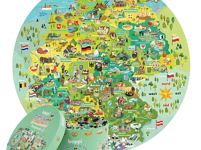 New round puzzle for UK toy company boppi – Map of Germany childrens book illustration childrens books childrens illustration childrens map germany illustration jigsaw puzzle kidlitart kids books map map for kids map illustration whimsical