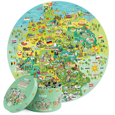 New round puzzle for UK toy company boppi – Map of Germany childrens book illustration childrens books childrens illustration childrens map germany illustration jigsaw puzzle kidlitart kids books map map for kids map illustration whimsical