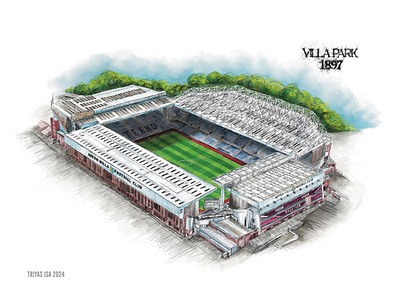 Villa Park abstract ball colorful football illustration line scribble scribble art soccer sport sports stadium villapark watercolor worldcup