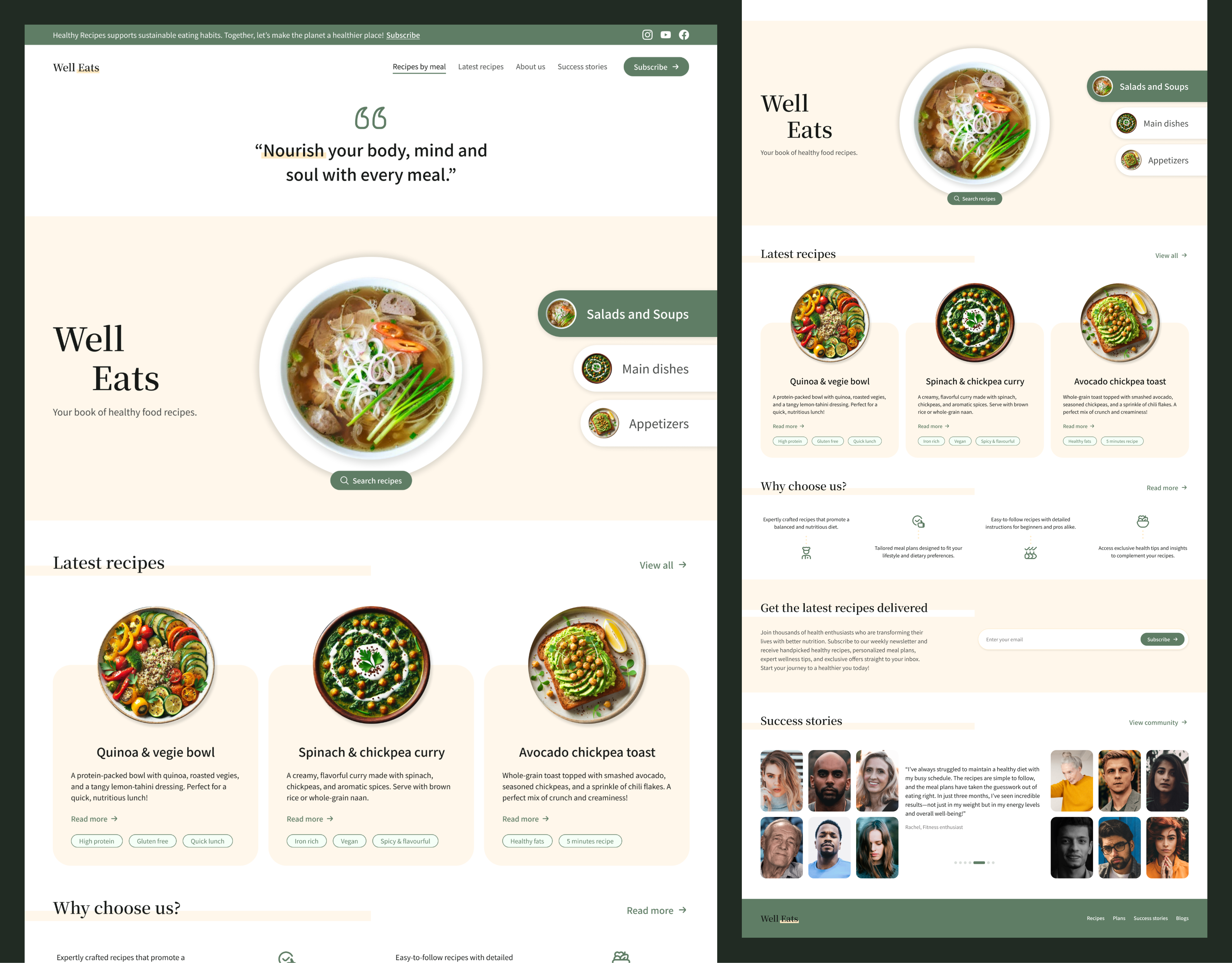 Well Eats: Healthy Recipe Hub clean ui colors design food health healthy food minimal modern nutrition recipe app recipe website typography ui ui design uiux ux design web design website well eats wellness
