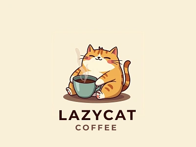 LazyCat Coffee Logo animal branding cat coffee logo coffee cat logo creative logo cute logo design graphic design illustration lazycat coffee logo lazycat logo logo ui vector