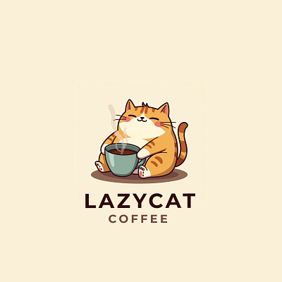 LazyCat Coffee Logo animal branding cat coffee logo coffee cat logo creative logo cute logo design graphic design illustration lazycat coffee logo lazycat logo logo ui vector