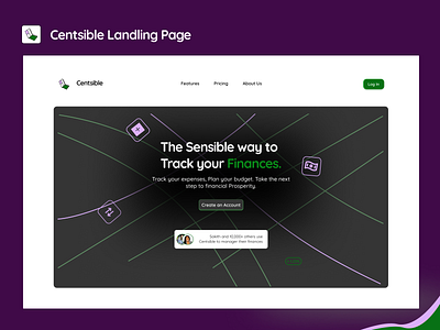 Landing Page Hero for Personal Finance Tracker - Centsible expense tracker finance finance landing hero landing page minimalist ui website