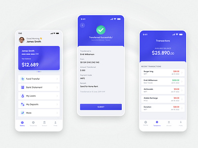 Modern Banking App UI – Intuitive & Clean Design app design banking clean design concept design dashboard finance fund transfer minimal mobile app modern app money management transactions ui design user experience ux design