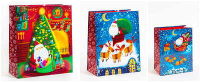 Santa’s Magical Gift Bag Set – Festive Holiday Packaging artistic decor. character character design christmas gift bags festive gift tags hand drawn holiday collection holiday gift wrap holiday packaging set holiday vibes illustration seasonal gift ideas