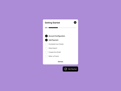 Setup checklist checklist cta dashboard dismiss figma getting started minimal onboarding procent product design progress saas setup checklist step ui ux