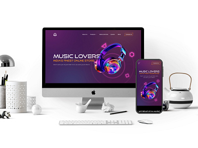 Headphone Ecommerce Website Design branding ecommerce geometric shapes gradient graphic design headphone illustration music neon ui ux web design