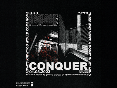 Conquer Brutalism Poster Brand Design Cool Typography Graphic art artwork black branding brutalism cool dark design edgy graphic graphic design illustration illustrator logo photoshop poster typography vector visual identity white