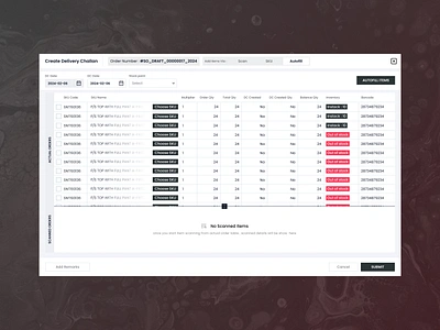 Delivery Challan scan - Inventory InStock & Outstock b2b app clean clean table cloud web app inventory dashboard inventory instock professional design saas saas feature scan item scanned items scanning module scanning product scm simple supplychain supplychain web table design web app web design